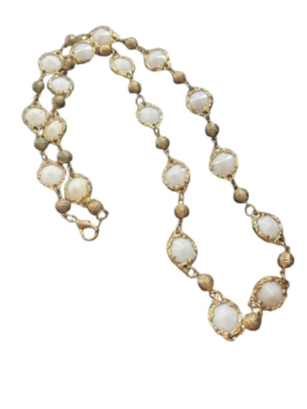Bezel Set Faceted Faux Milk Glass Lucite Jewelry Necklace